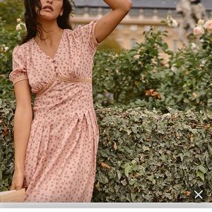 Simple Retro Louna Floral Dress-Pink Rose